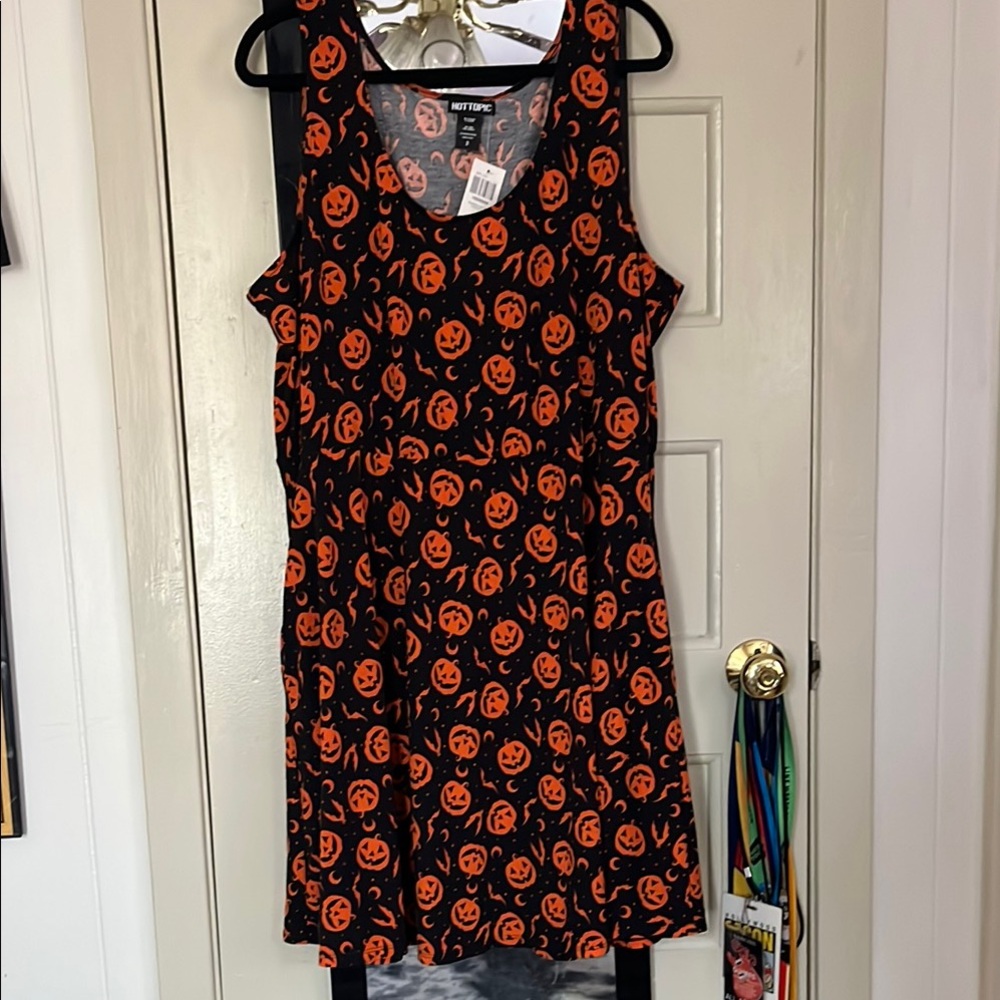 Black and Orange Pumpkin & Bats print dress Hot Topic 2X NWT